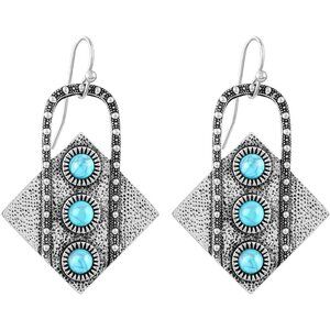 Turquoise Square Geometric Shaped Vintage Long Summer Earring for Women Jewelry